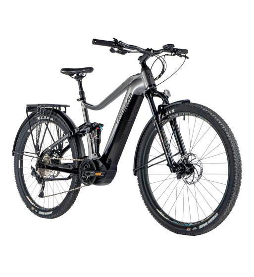 Leader Fox AXEN 29 Grey Shiny – Celoodpružený horský elektrobicykel s motorom Panasonic a batériou 720 Wh